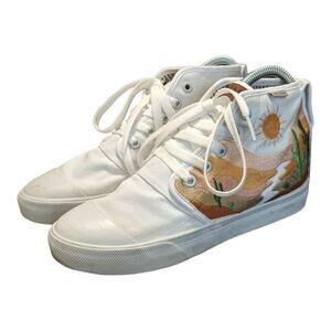 BANGS Desert Daisy Embroidered High Top Sneakers White Womens 5.5 Shoes Lace Up